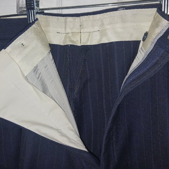 Vintage Yves Saint Laurent Men's Wool Blue Double Breasted Pinstripe Suit 46 - Picture 6 of 12